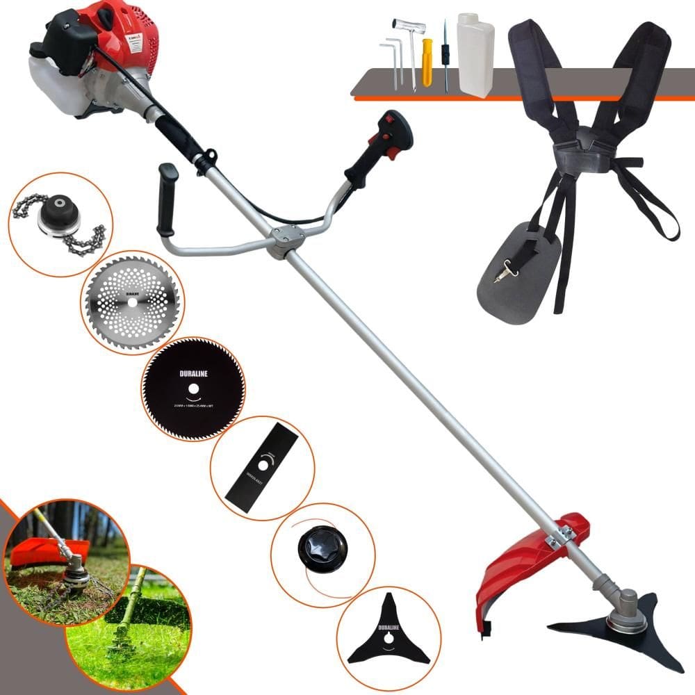 Roçadeira À Gasolina Anmax CG520P 52cc 2,2HP Completa Com 6 Opções de Corte Com Carretel + Facas 2 Pontas + 3 Pontas + 40 Dentes + 80 Dentes + Trimmer