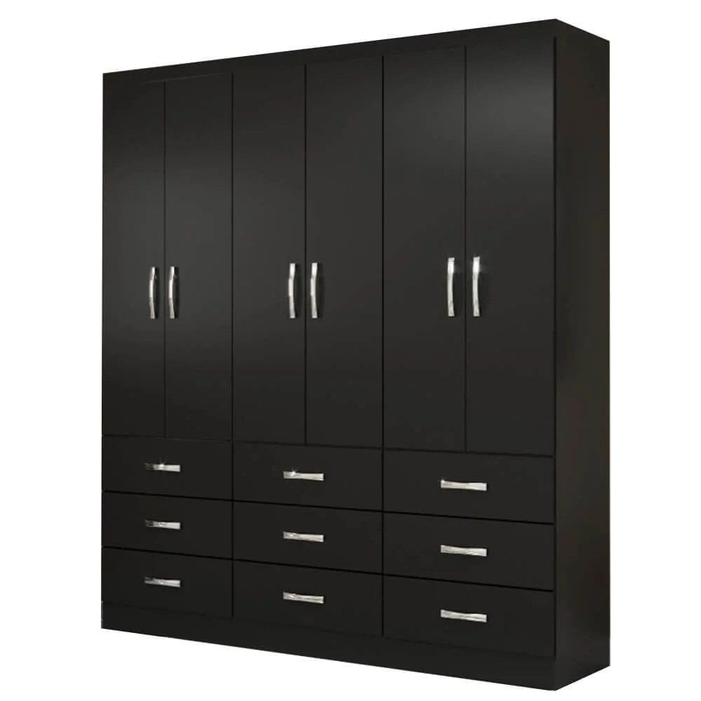 Guarda Roupa 6 Portas 9 Gavetas Preto - Evidencia
