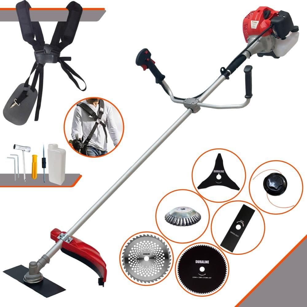 Roçadeira À Gasolina Anmax CG520-P TB 52cc 2,2HP Com 6 Opções de Corte Com Carretel + Faca 2 Pontas + 3 Pontas + 40 Dentes + 80 Dentes + Escova de Aço