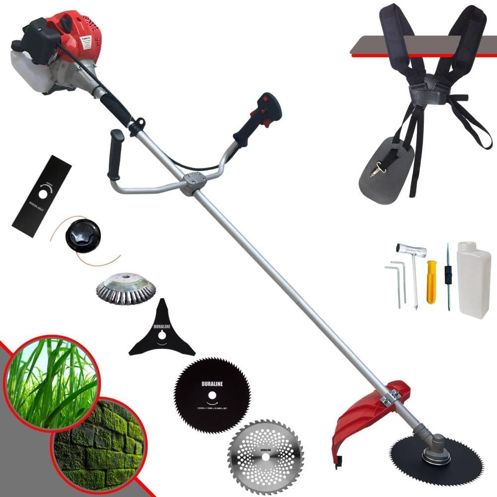 Roçadeira À Gasolina Anmax CG520P-TB 2T 52cc 2,2HP Com Lâmina Facão + Lâmina 3 Pontas + Lâmina 40 Dentes + Lâmina 80 Dentes + Escova de Aço + Carretel