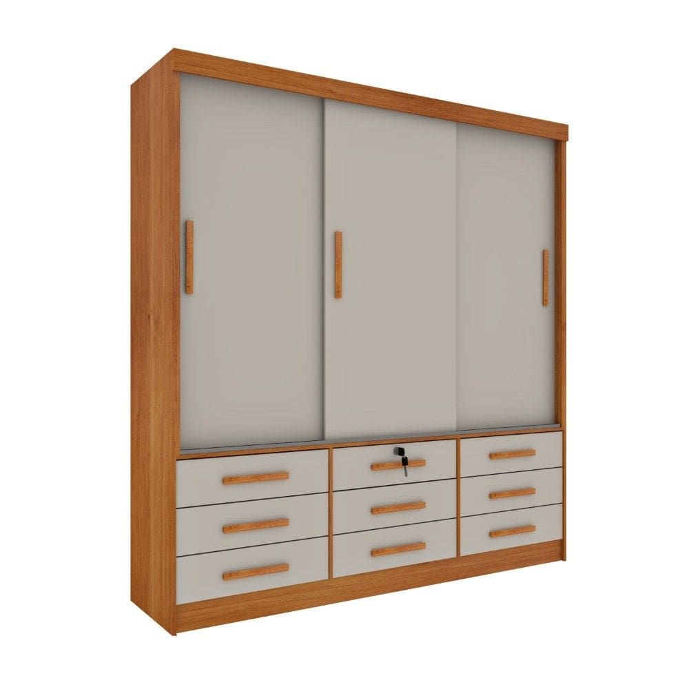 Guarda Roupa Roupeiro Casal Chicago 3 portas Cinamomo Off White - Tcil