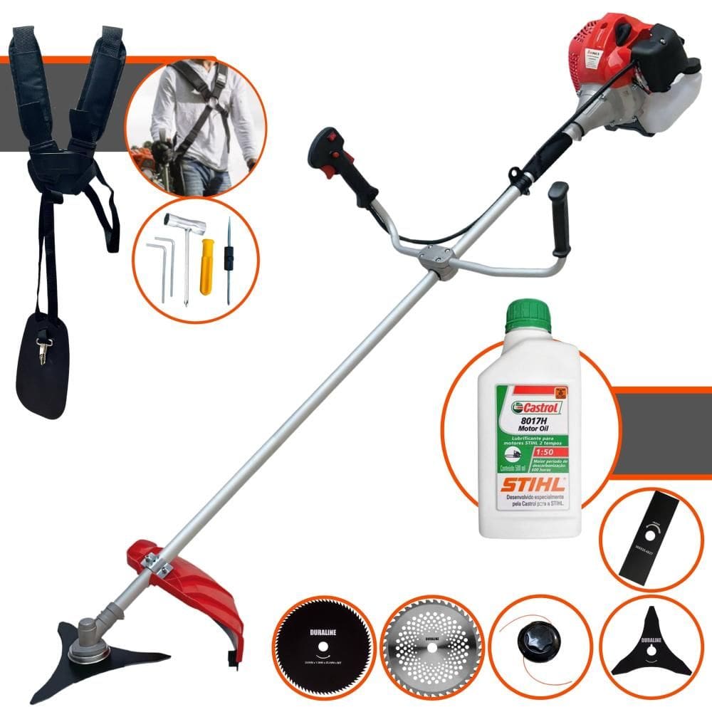 Roçadeira Máquina de Corta Grama Anmax CG520P-TB À Gasolina 2 Tempos 52cc 2,2HP 10.000rpm Multifuncional Completa Com 5 Opções de Cortes + ÓLEO STIHL