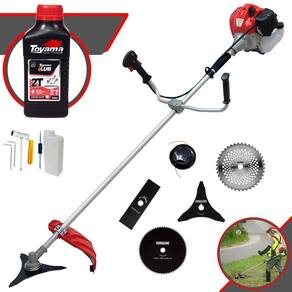 Roçadeira À Gasolina Anmax CG520-P 52cc 2,2HP Com Faca 2 Pontas + Faca 3 Pontas + Faca 40 Dentes + Faca 80 Dentes + Carretel de Nylon + ÓLEO TOYAMA 2T