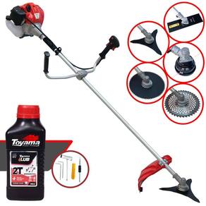 Roçadeira Multifuncional Anmax CG520-P À Gasolina 2T 52cc Com Carretel + Faca 2 Pontas + Faca 3 Pontas + Faca 40 Dentes + Faca 80 Dentes + ÓLEO TOYAMA