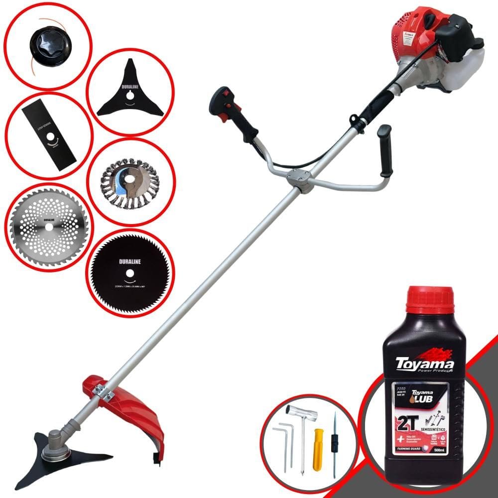 Roçadeira Profissional Anmax CG520PTB À Gasolina 52cc 2,2HP 10.000rpm Robusta Com Carretel + 4 Lâminas de Corte + Escova de Aço + ÓLEO TOYAMA 2 TEMPOS
