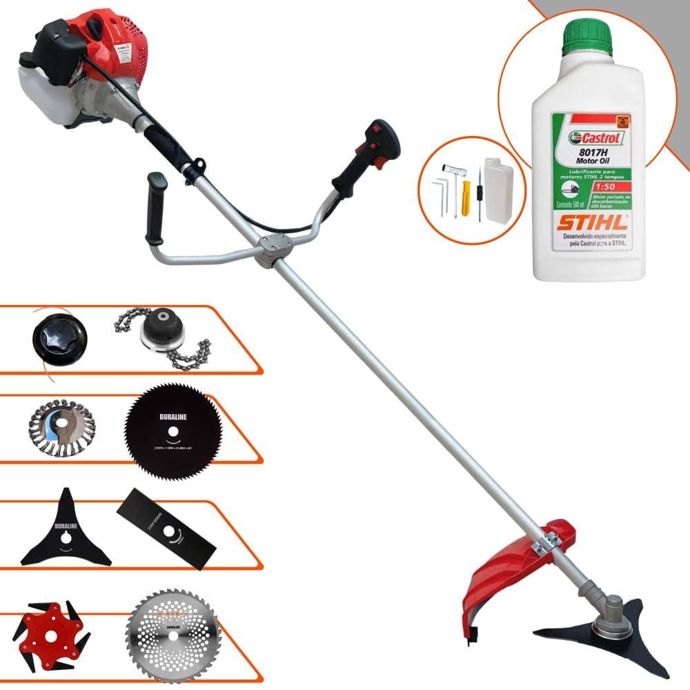 Cortador de Grama Completa À Gasolina Anmax CG520P Motor 2 Tempos 52cc 2,2HP Alta Performance Com Carretel Nylon + Kit 7 Opções de Corte + ÓLEO STIHL