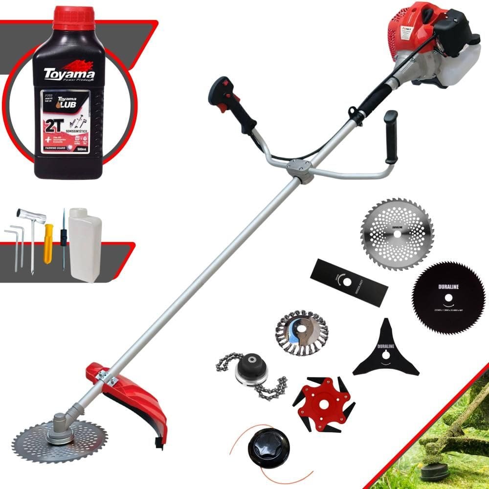 Cortador de Grama Anmax CG520P 52cc 2,2HP C/ Carretel + Faca 2 Pontas, 3 Pontas, 6 Pontas, 40 Dentes, 80 Dentes, Trimmer e Escova de Aço + ÓLEO TOYAMA