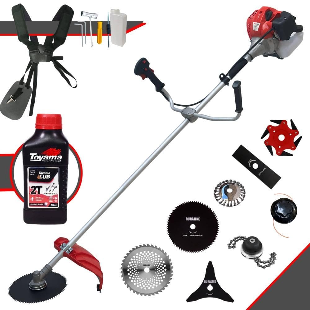Roçadeira Completa À Gasolina Anmax CG520P-TB 52cc 2,2HP Alta Rotação Ideal Para Todos os Tipos de Trabalhos Com 8 Opções de Cortes + ÓLEO TOYAMA 2T