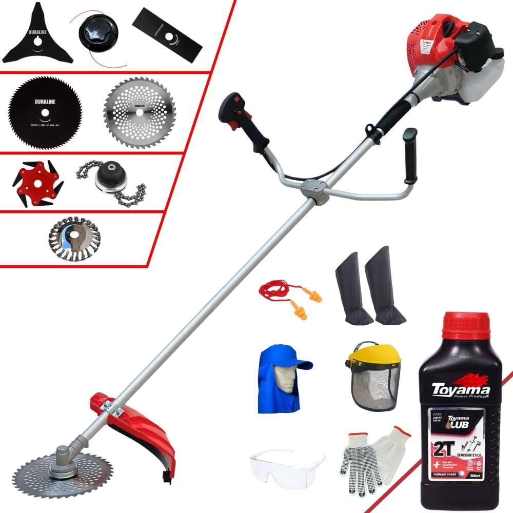 Podador de Grama À Gasolina Anmax CG520P-TB 2T 52cc 2,2HP Alta Rotação Roçadeira Completa Com Carretel e Kit 7 Opções de Corte + EPI + ÓLEO TOYAMA