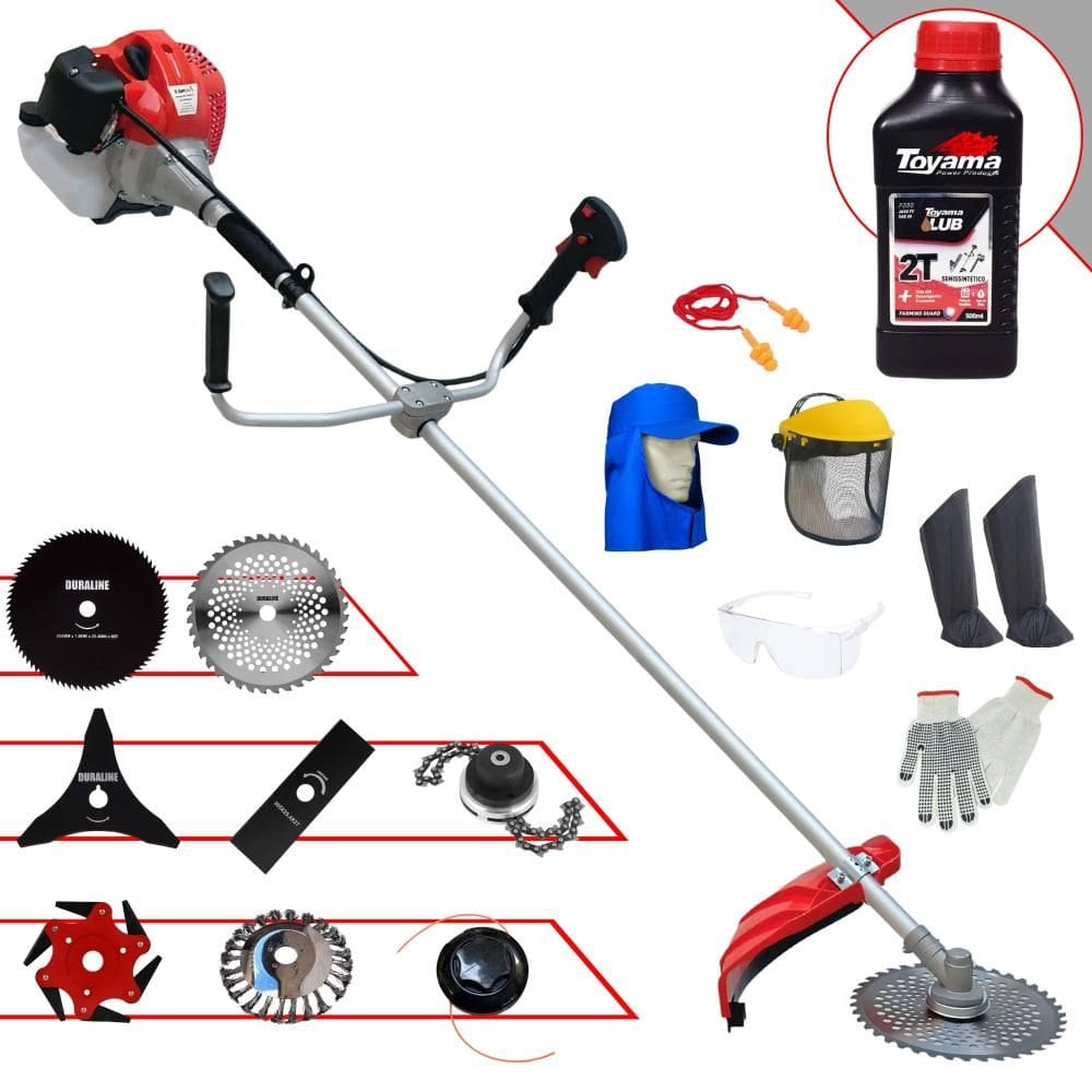Aparador de Grama Profissional À Gasolina Anmax CG520P-TB 52cc 2,2HP 10.000rpm Roçadeira Completa Com 8 Opções de Cortes + EPI + ÓLEO TOYAMA 2 TEMPOS