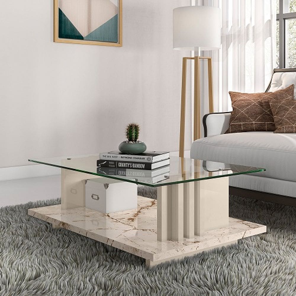 Mesa De Centro Frizz Calacata/Off White - Madetec Móveis