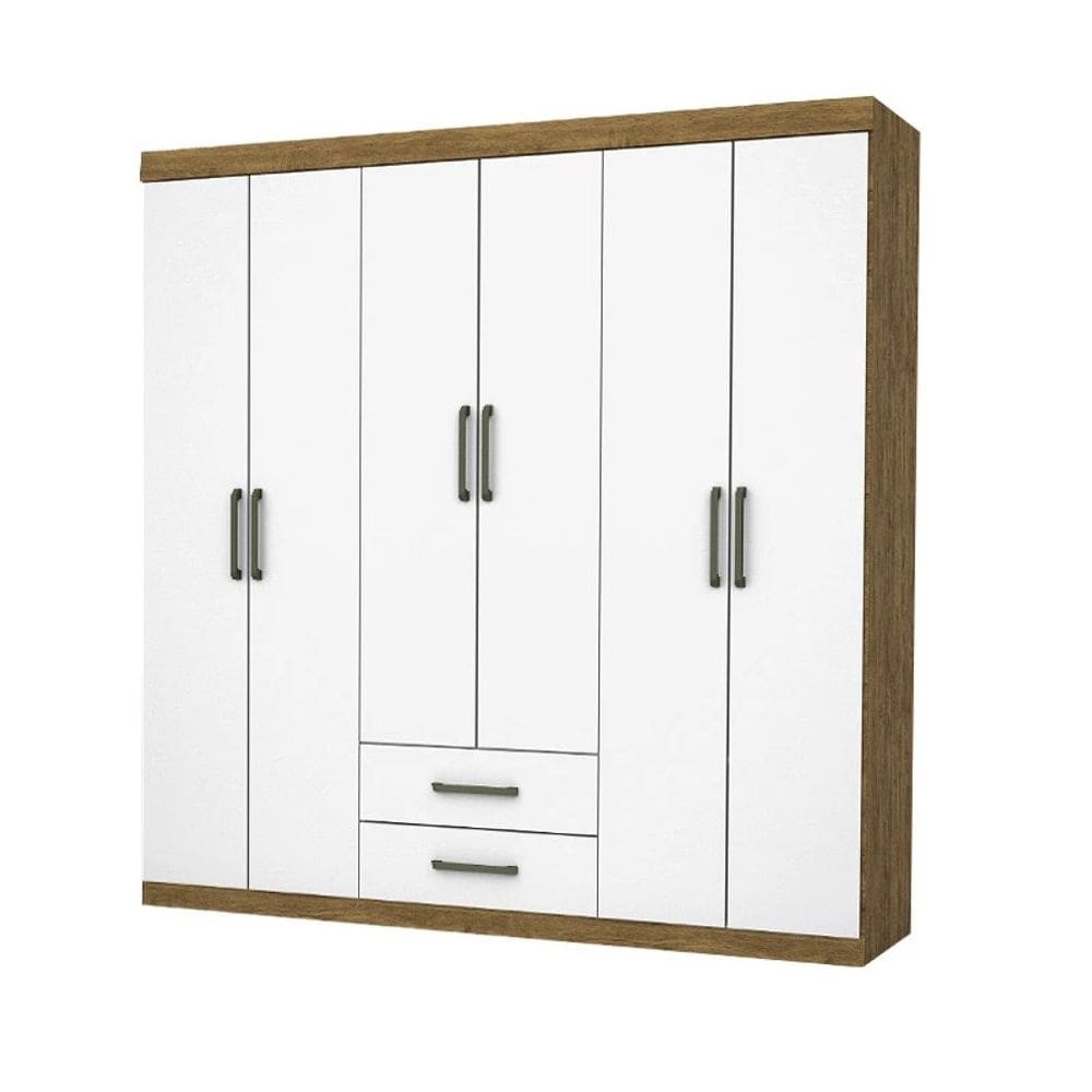 Guarda Roupa Casal Aries 6 Portas e 2 Gavetas Cinamomo/Branco - Carioca Móveis