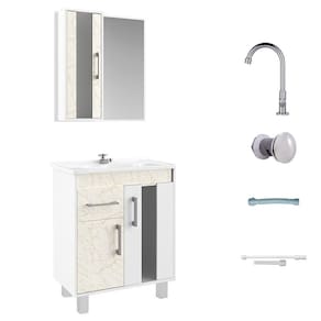 Conjunto Completo de Banheiro São João Lisboa 3 peças, Volakas e Branco, 60 cm