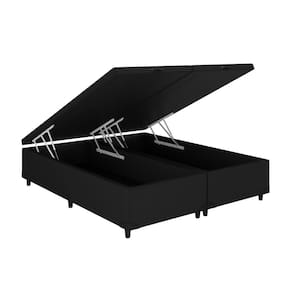 Baú Queen Bipartido Suede Preto 158x198 Blindado