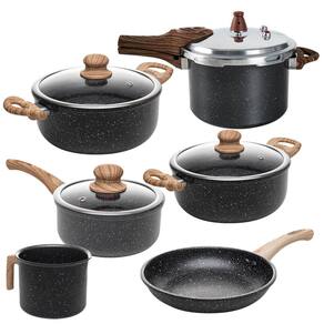 Jogo de Panelas com Panela de Pressão Antiaderente Cerâmica Granilite Preto 6 peças