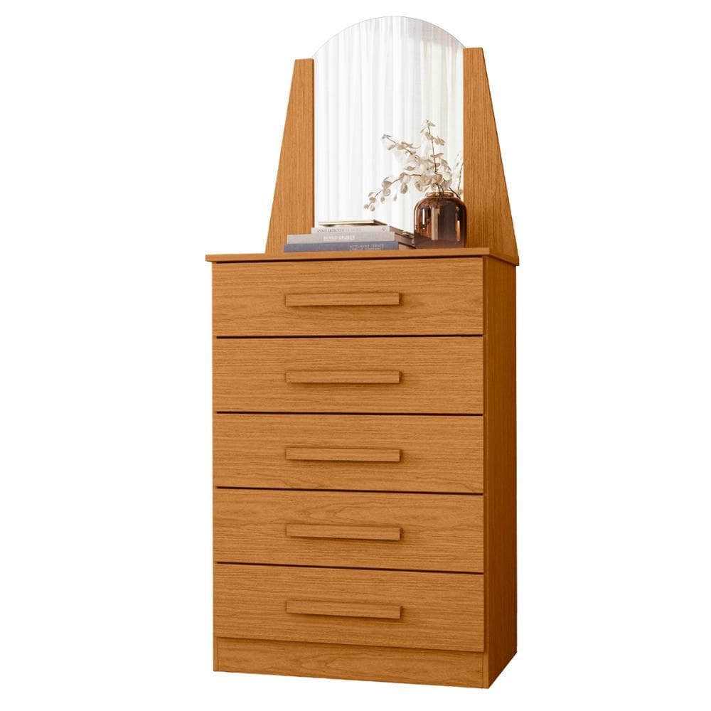 Cômoda Quarto Veneza com 5 Gavetas e Espelho