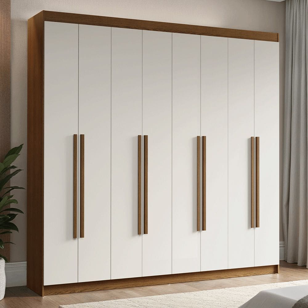 Guarda-Roupa Casal 8 Portas Batentes Rustic/Branco/Rustic Venus Madesa