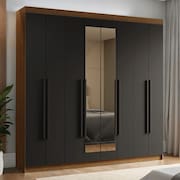 Guarda-Roupa Casal 8 Portas Batentes com Espelho Rustic/Preto/Preto Venus Madesa