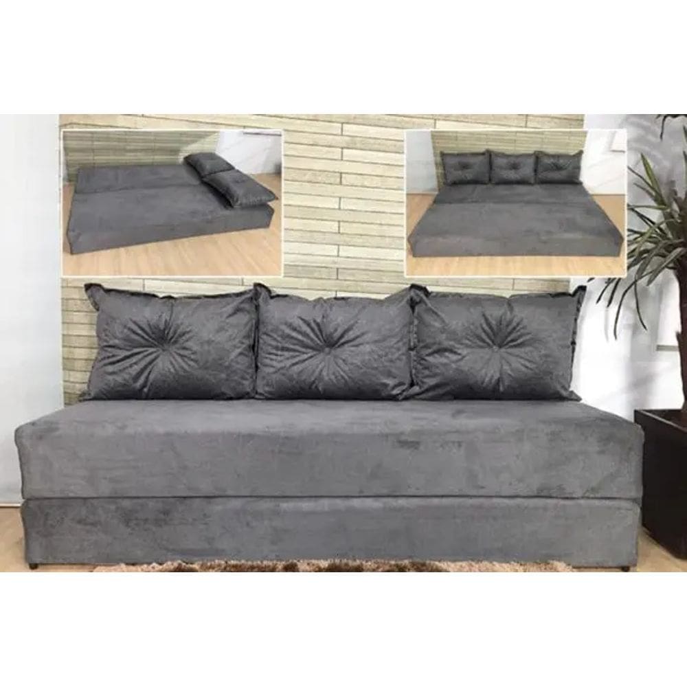 Sofanete Sofá com 3 Almofadas Multiuso Suede Cinza - AL Móveis