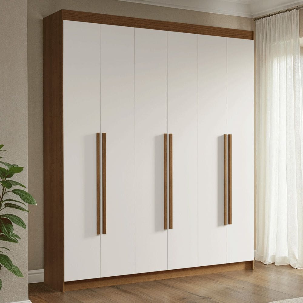 Guarda-Roupa Casal 6 Portas Batentes Rustic/Branco/Rustic Venus Madesa