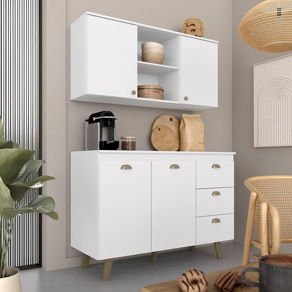Kit Cozinha Compacta 2 Peças Com 3 Gav E 4 Portas Melina Branco - M.a