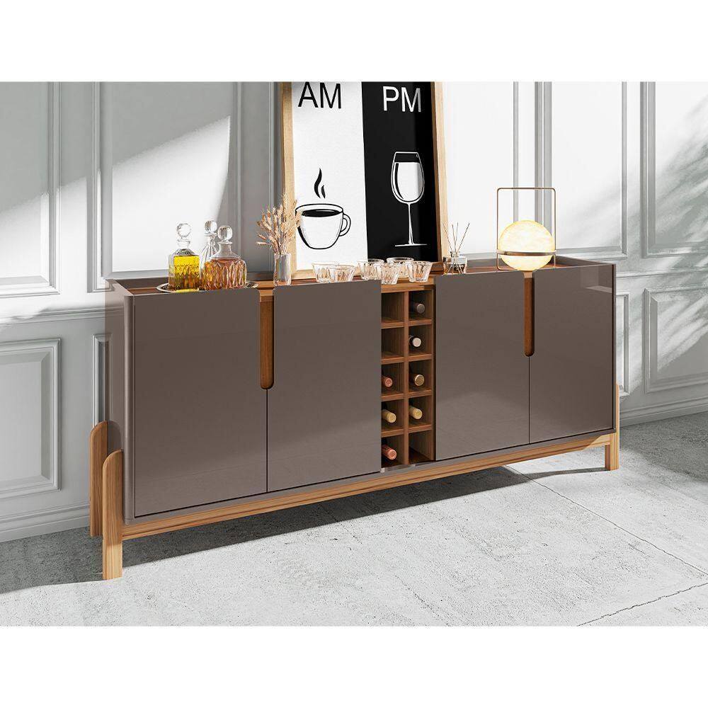 Balcão Buffet Lizz Com 4 Portas E Adega 1,90 Cinza Pérola/cedro