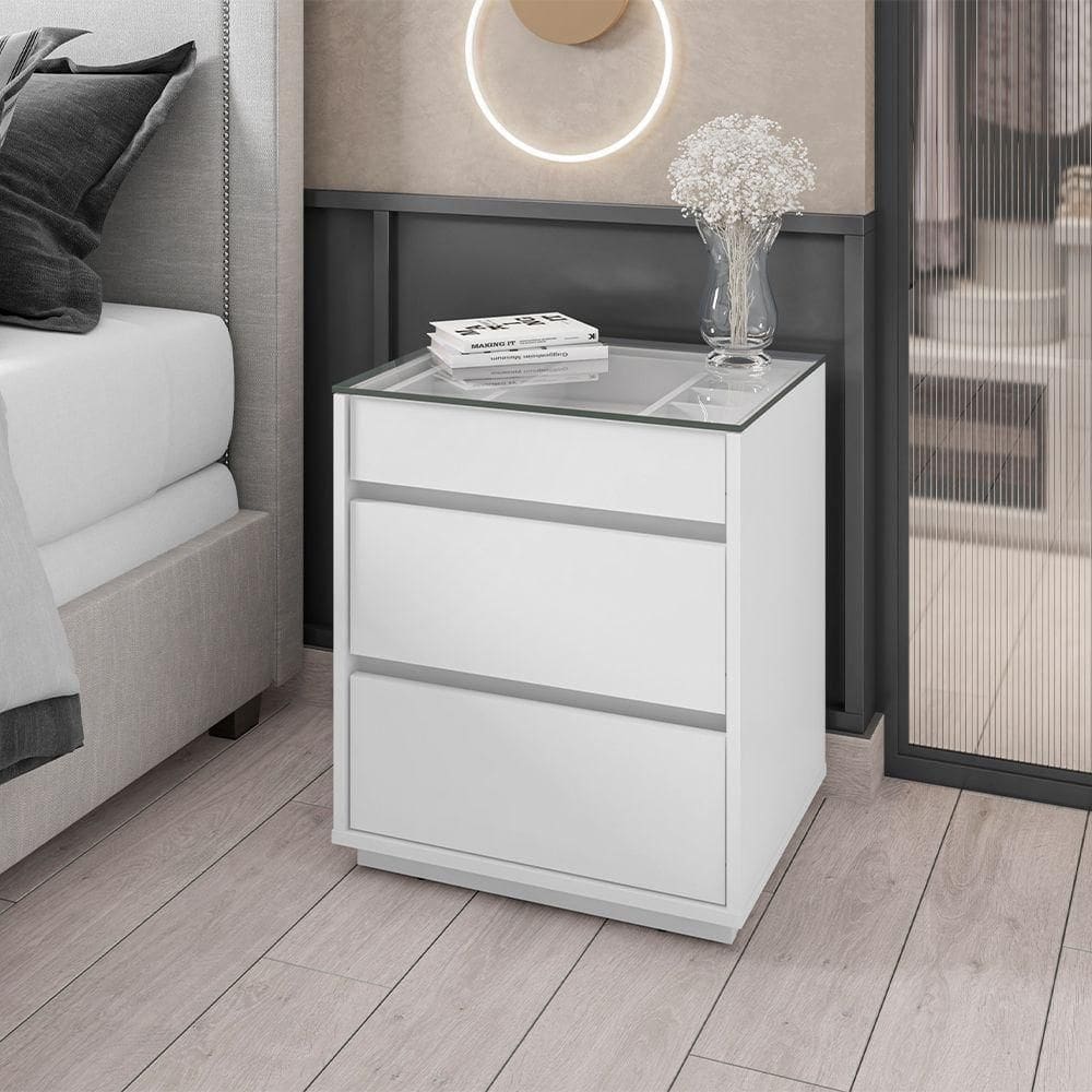 Mesa De Cabeceira Belize Versátile 3 Gavetas 50cm Branco