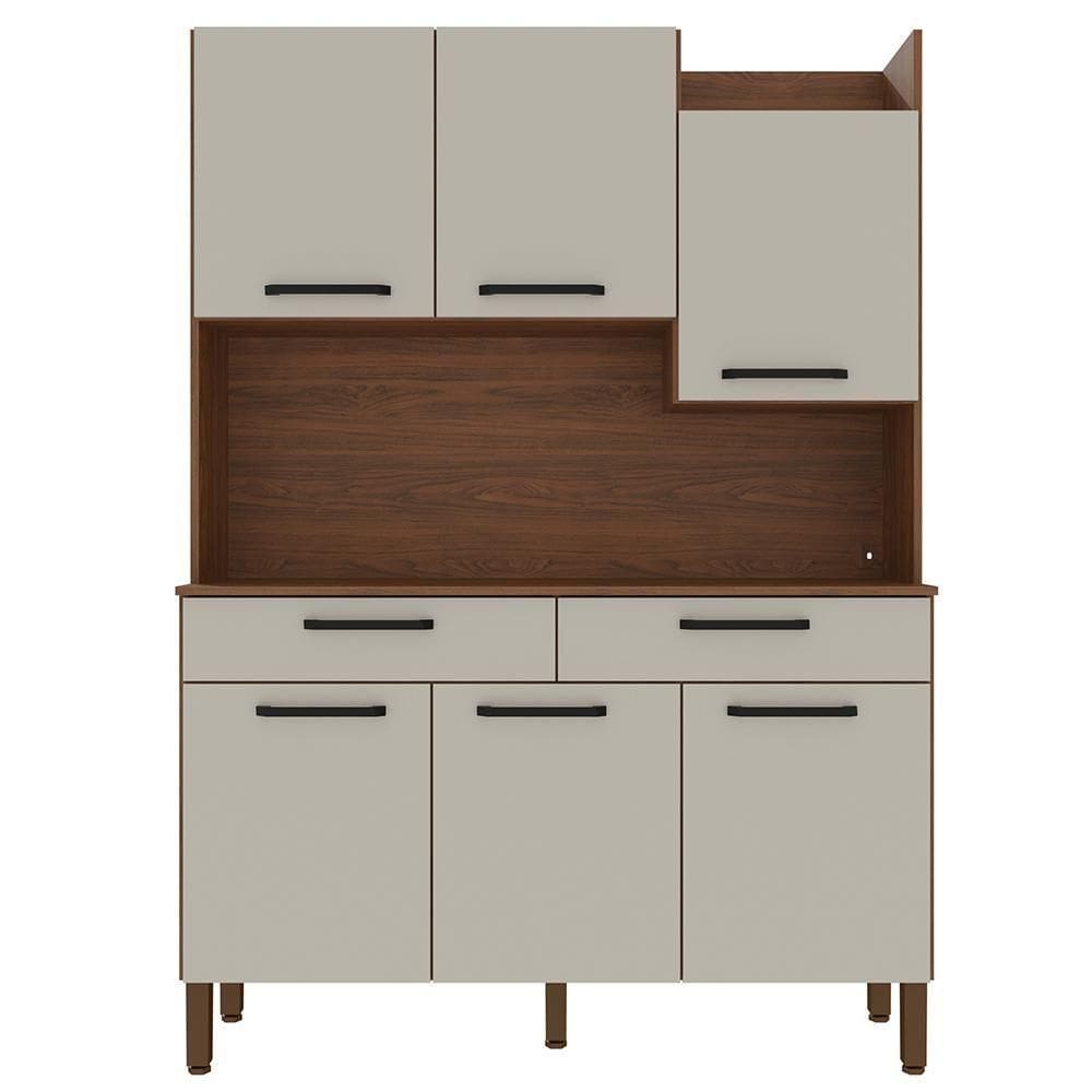 Kit Cozinha 6p 2g 132 Cm Modena Nogueira Off White
