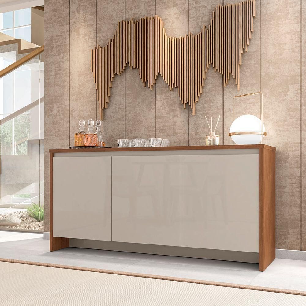 Balcão Buffet Madrid Versátile Com 3 Portas E 1 Gaveta 1,60 Cedro/off-white
