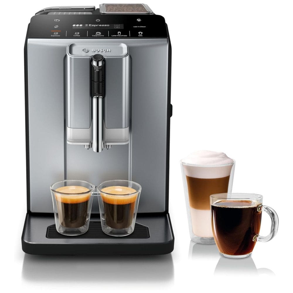 Máquina de Café Expresso Automática com Moedor de Cerâmica, Painel de Controle LCD e Touch, 110V, Bosch TIU20508 série 300, Preta e Prata