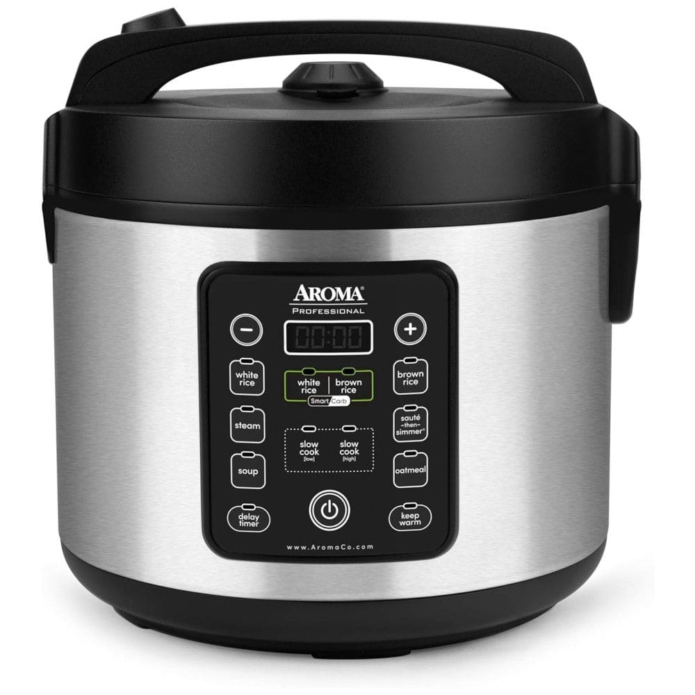 Panela de Arroz Aroma ARC-1120SBL SmartCarb, Aço Inox, 5L, 20 Xícaras (Cozido), com Pote Antiaderente, Bandeja para Vapor e Função de Slow