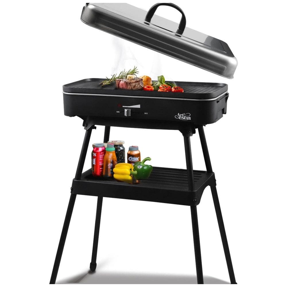 Churrasqueira Elétrica Artestia 1800W com Tampa - Controle de Temperatura - Suporte Removível - Ideal para Cozinhar, Churrascos e Festas em