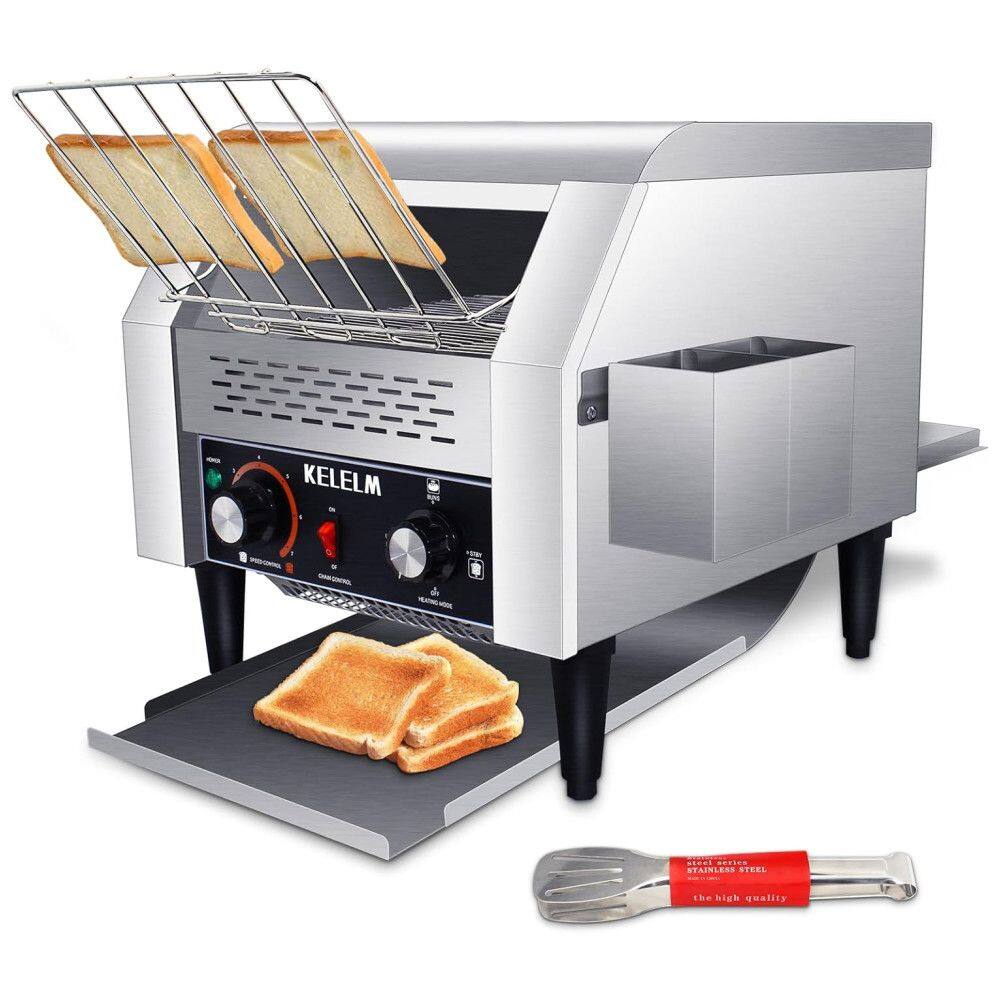 Torradeira de Esteira KELELM, Torradeira Comercial para Restaurantes de Alta Capacidade, Aço Inoxidável, 300 Fatias por Hora - 1.9KW