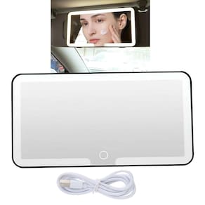 Espelho De Carro Maquiagem Led Retrovisor Quebra Sol Iluminaçao Interna Automotiva Sem Fio