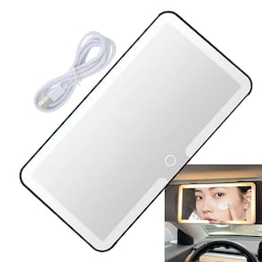 Espelho De Carro Quebra Sol Retrovisor Maquiagem Luz Led 3 Cores USB Sem Fio