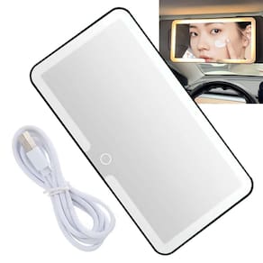 Espelho De Carro Maquiagem Retrovisor Led 3 Cores Quebra Sol Usb Sem Fio Iluminaçao