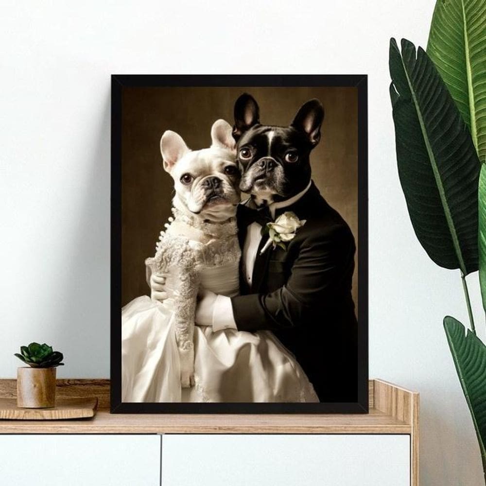 Quadro Casamento Bulldog Francês 45X34Cm