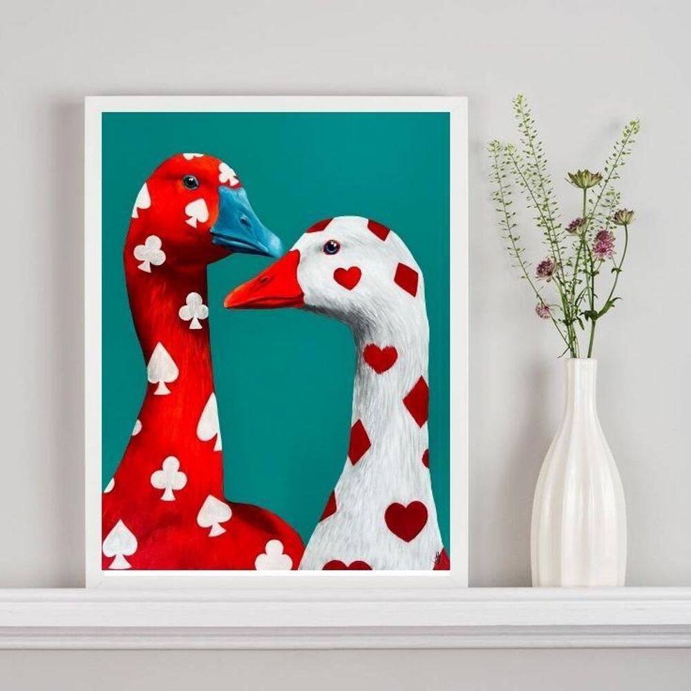 Quadro Patinhos Naipes Carta De Baralho 45X34Cm - Com Vidro