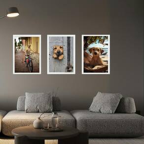 Kit 3 Quadros Decorativos Cachorro Caramelo 33X24Cm