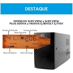 NoBreack UPS Slim View 800VA BI-Volt S/120v 4 Tomadas