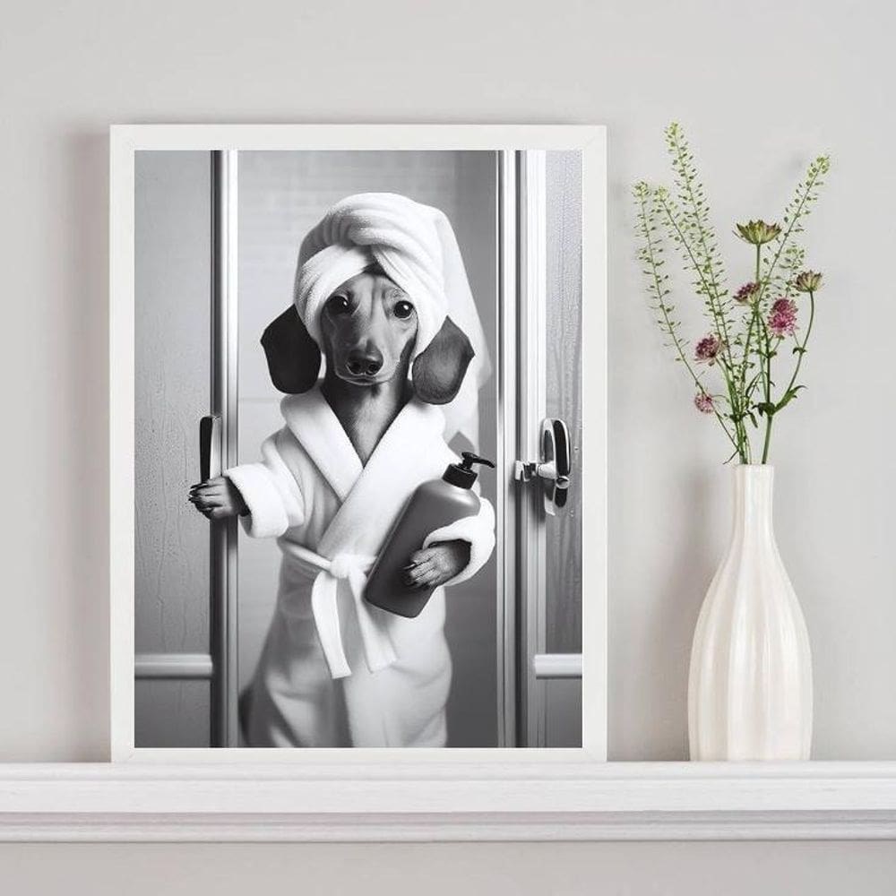 Quadro Decorativo Banheiro Cachorrinha Dachshund 45X34Cm