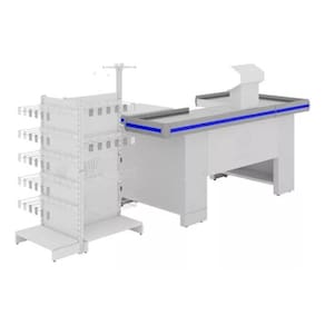 Checkstand Display Branco Com Checkout 1,50m - Perfil Azul