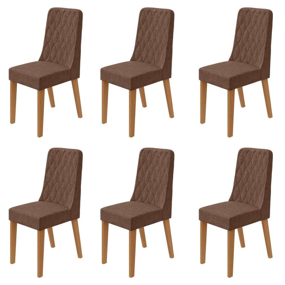 Conjunto para Sala de Jantar 6 Cadeiras Estofadas Luar Amendoa /Morano Avelâ