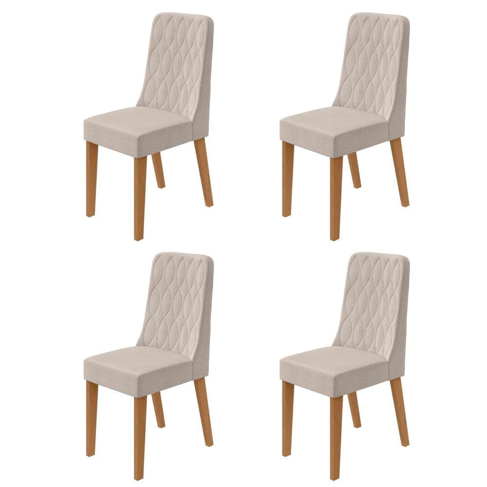 Conjunto para Sala de Jantar 4 Cadeiras Estofadas Luar Amêndoa /Bege