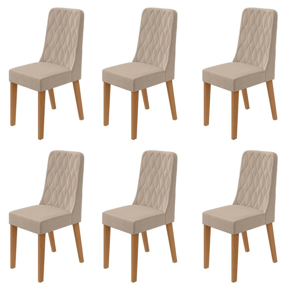 Conjunto para Sala de Jantar 6 Cadeiras Estofadas Luar Amendoa /Naturale Creme