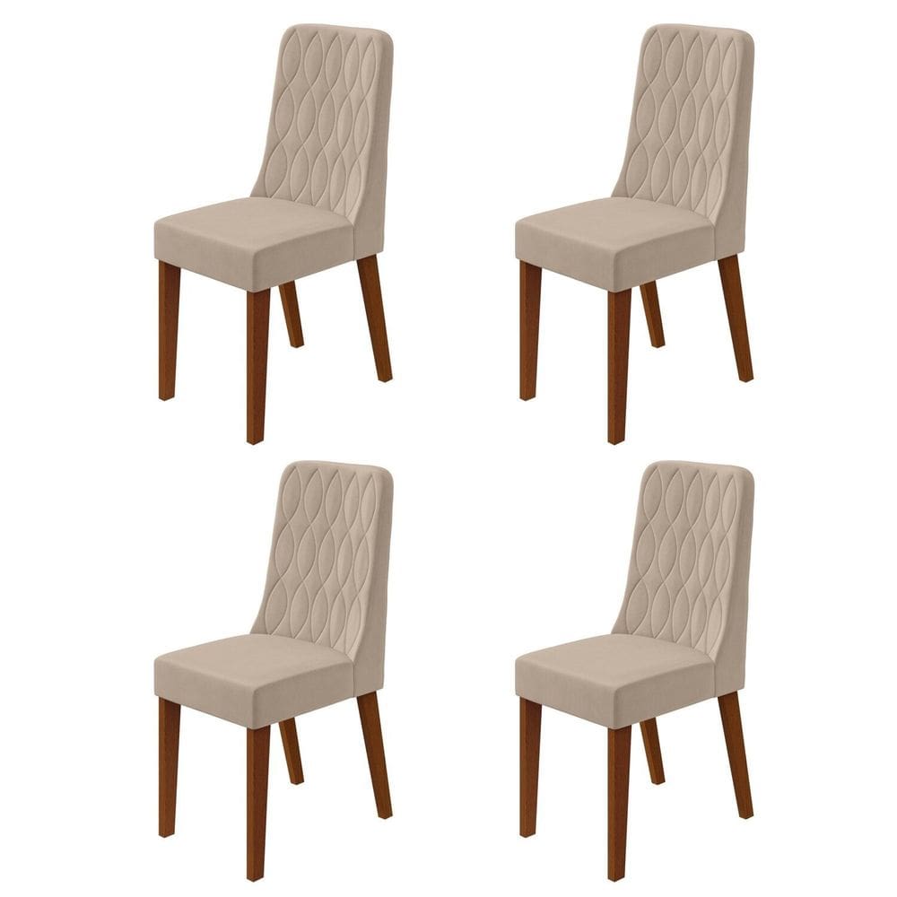 Conjunto para Sala de Jantar 4 Cadeiras Estofadas Luar Frassino/Naturale Creme