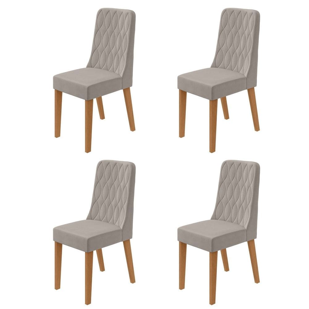 Conjunto para Sala de Jantar 4 Cadeiras Estofadas Luar Amendoa /Liso Capuccino