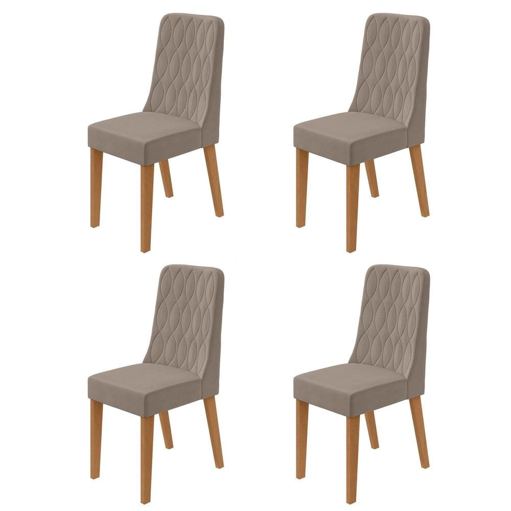 Conjunto para Sala de Jantar 4 Cadeiras Estofadas Luar Amendoa /Animale Bege