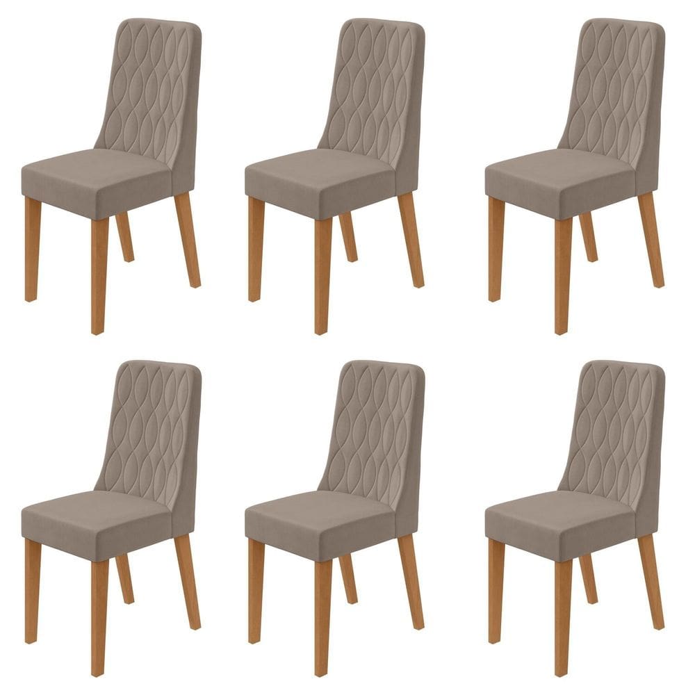 Conjunto para Sala de Jantar 6 Cadeiras Estofadas Luar Amendoa /Animale Bege