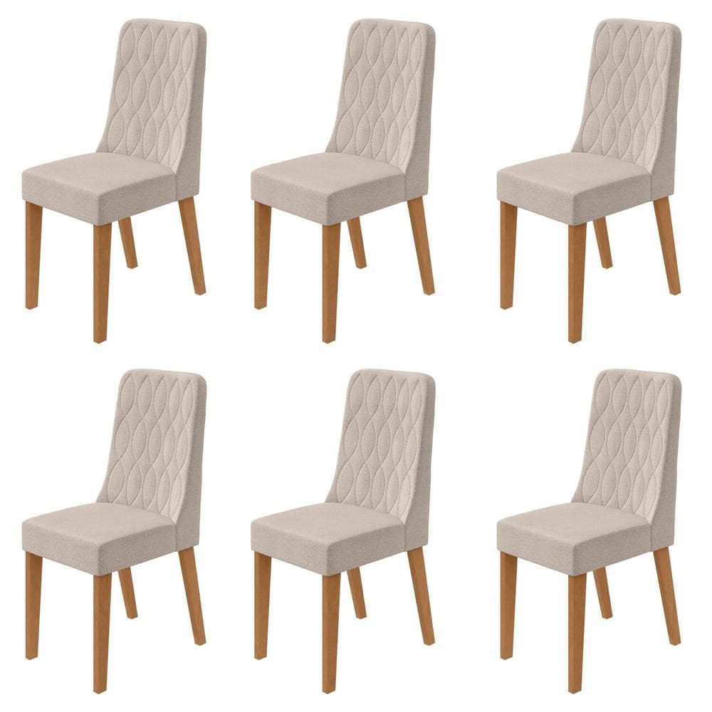 Conjunto para Sala de Jantar 6 Cadeiras Estofadas Luar Amêndoa /Bege